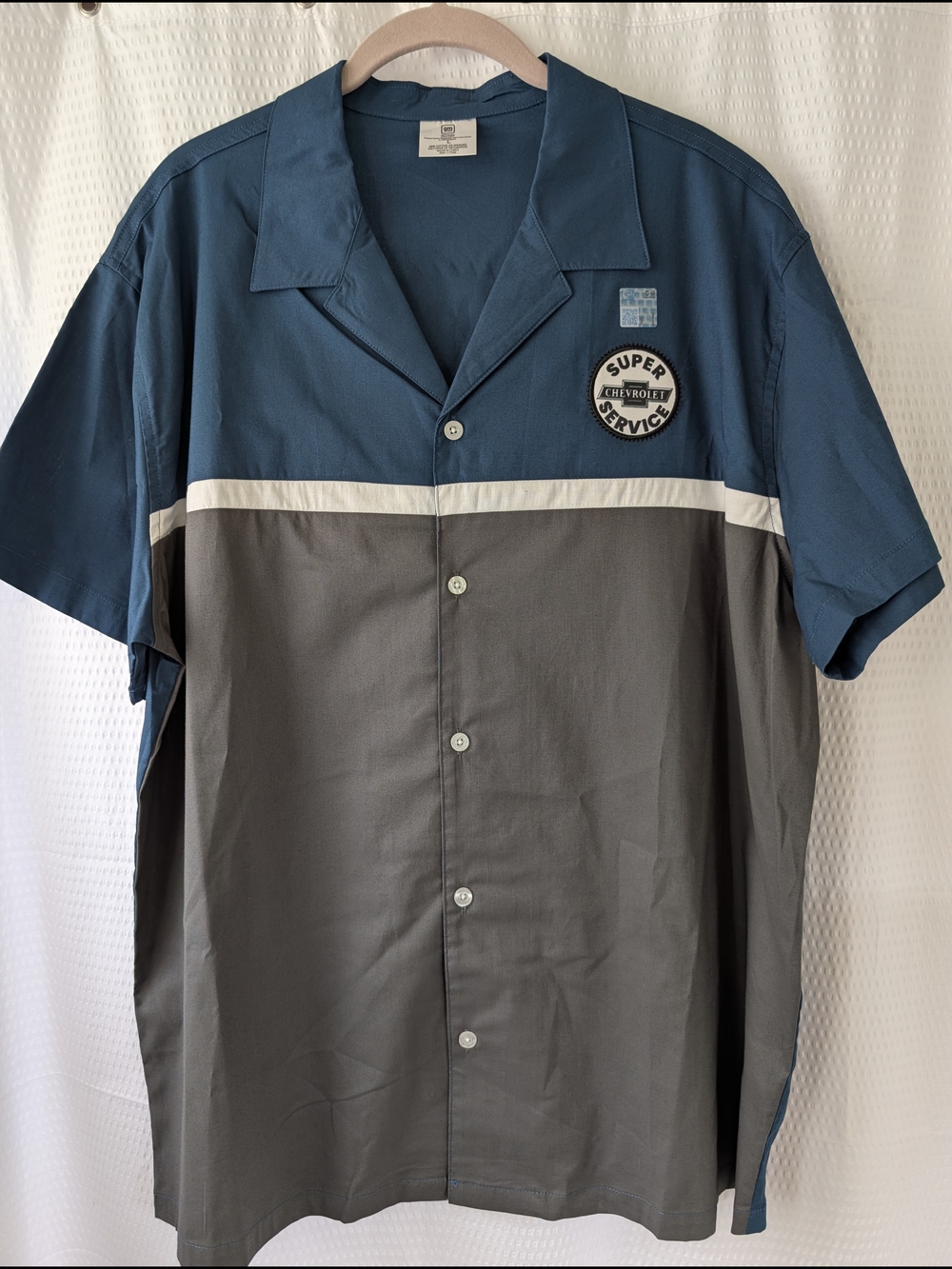 Chevrolet Super Service Short-Sleeve Button-Down Shirt in Navy and Gray
